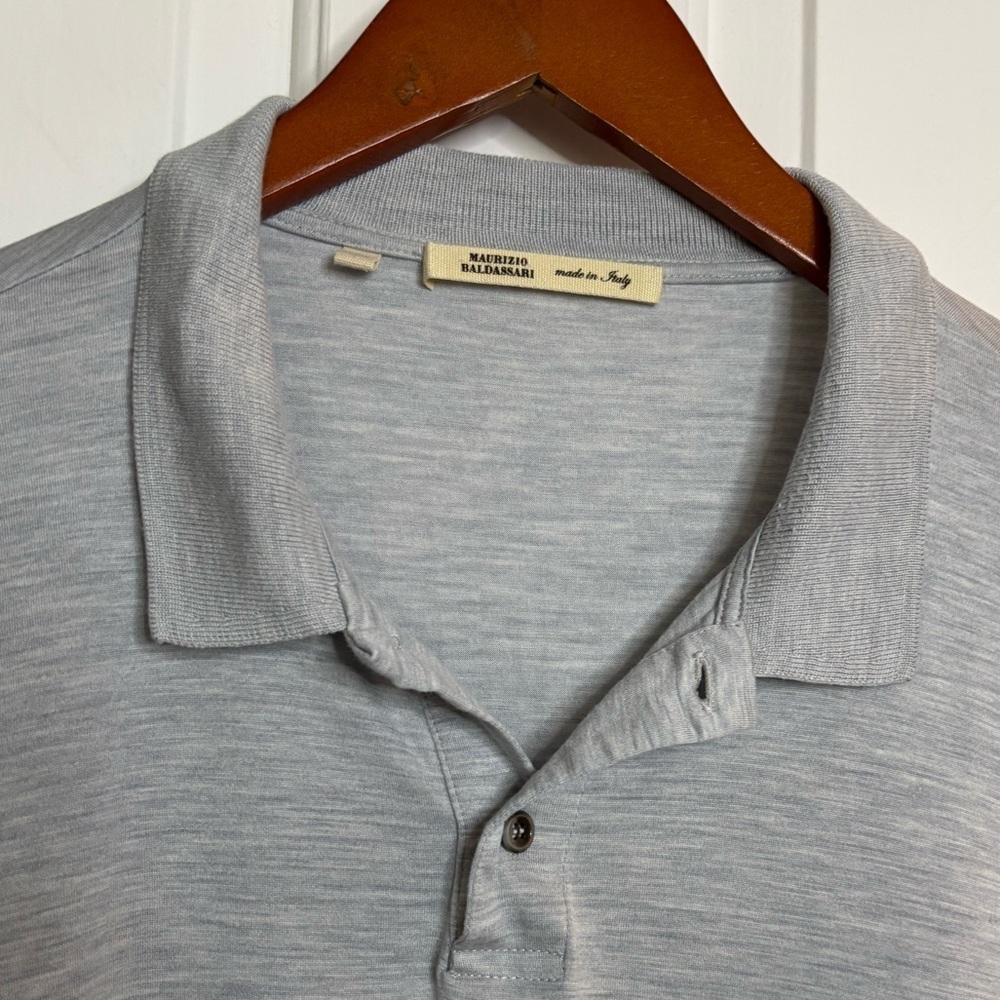 EUC MAURIZIO BALDASSARI Light Gray Men's Polo Shirt in silk and cotton sz XXL - Picture 2 of 7
